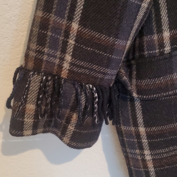H&M Wool Blend Plaid Fringed Shacket Jacket Manteco Woven In Italy Collection XL - Picture 7 of 12